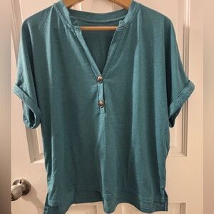 SHEIN Turquoise Button Cleavage Shirt